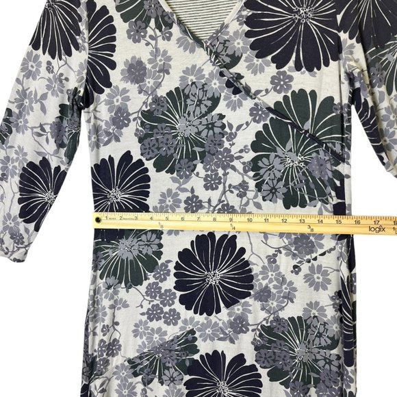 Per Una Dress Size 14 V-Neck Knee Length Floral 3/4 Sleeve Stretchy Fit & Flare - Picture 3 of 4